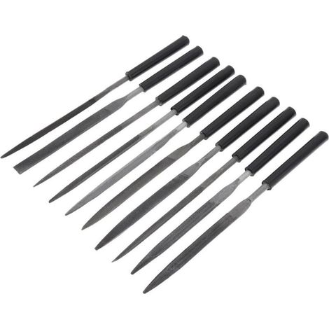 Lot de 10 limes à aiguilles en alliage d'acier trempé - Mini lime à bijoux - Comprend une lime demi-ronde, une armoire plate, une ronde, une carrée, une triangle, et plate (1/5)