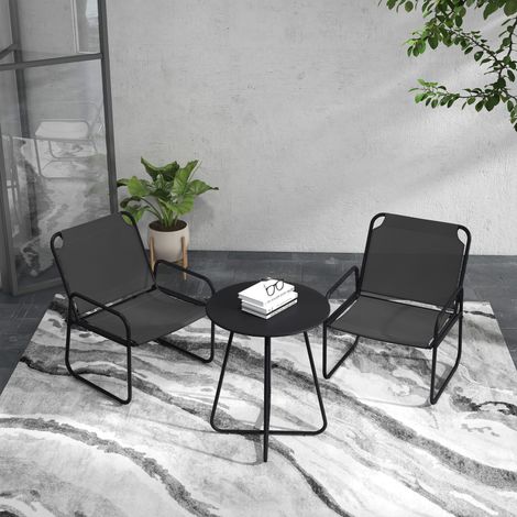3-teiliges Gartenmöbelset, Gartenlounge, 2 Sessel, 1 runder Tisch, Stahl und Netzgewebe, grau