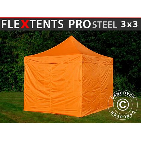 Carpa plegable FleXtents PRO Steel 3x3m Naranja, Incl. 4 lados (1/5)