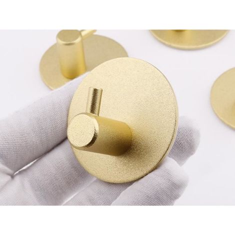 Crochet adhésif mural 4 pièces en aluminium doré, fixation murale solide, charge maximale 7 kg pour cuisine salle de bain et bureau (1/4)