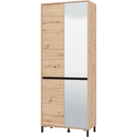 Zapatero Scansano, mueble zapatero 9 estantes, con espejo, 4 puertas, 80x40x206h cm marrón roble nudoso