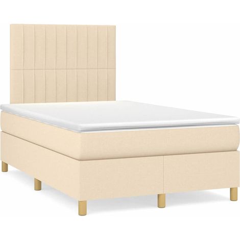 Cama box spring con colchón tela color crema 120x190 cm (1/5)