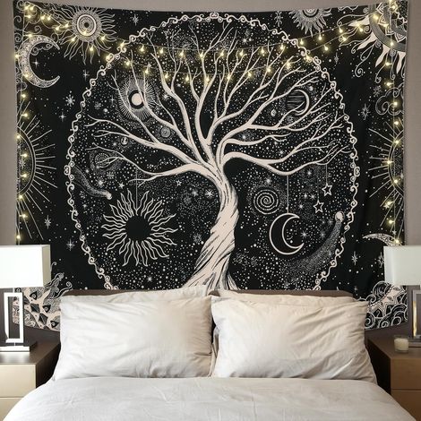 Wandteppich „Baum des Lebens“, psychedelisches Sternenmandala – Hippie-Dekoration für Schlafzimmer, Studentenwohnheim, Party (130 x 150 cm) (1/5)