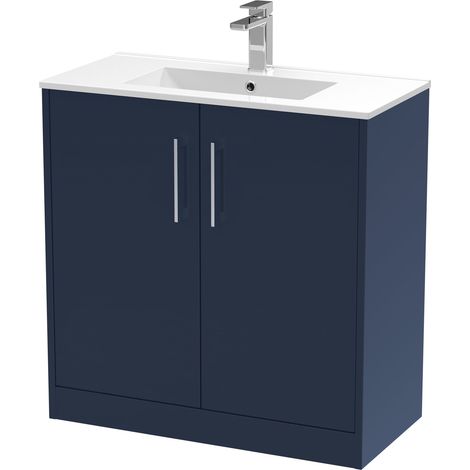Hudson Reed Juno Floor Standing 2-Door Vanity with Basin 2 800mm Wide - Midnight Blue (1/5)
