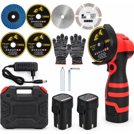 Mini Meuleuse d’Angle Sans Fil 76 mm, Meuleuse Portative 19500 tr/min avec 2 Batteries et 6 Disques à Tronçonner, Outil de Découpe Électrique pour Métal, Bois, Carrelage et PVC (1/5)
