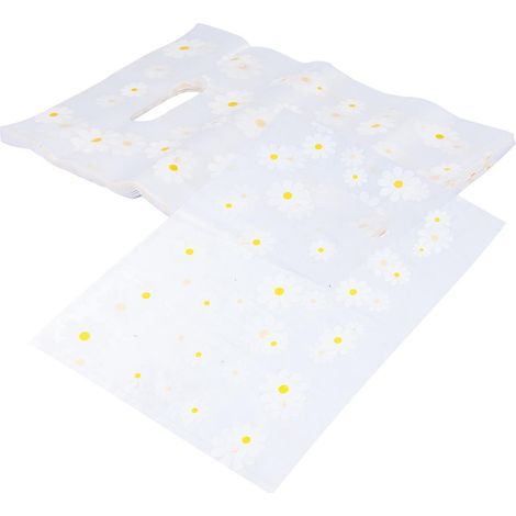 100 sacs en plastique à motif floral, sacs fourre-tout en plastique uniques, sacs cadeaux chics-25x18cm-White
