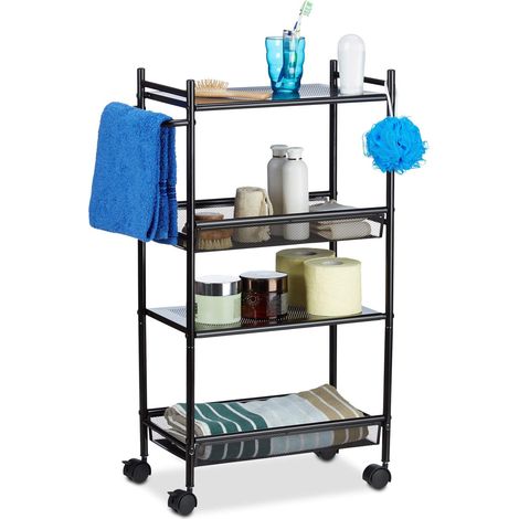 Desserte étroite Chariot Roulant en métal à 4 Niveaux avec roulettes Bureau HxlxP: 81 x 26 x 50 cm, Noir (1/5)