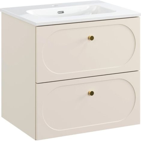 Badezimmer-Set TORNADO: beige Unterschrank 60cm + weißes Einbauwaschbecken
