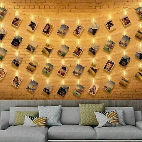 Guirlande Lumineuse Photo - 6M 40 LEDs Guirlande Led Interieur Chambre Fonctionne à Piles - mur de photo - Photo Mural pour Mémos Photo, Fête, Décoration, Mariage (Blanc Chaud) (1/5)