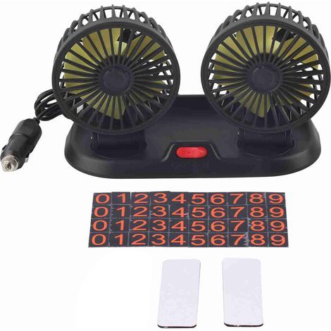 Ventilateur de voiture électrique à double tête rotative à 360°, 5 pales, 2 vitesses, ventilateur de refroidissement pour véhicules (12 V (pales jaunes)) (1/4)
