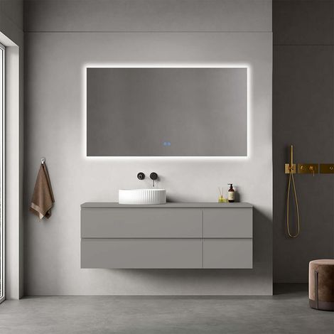 Mobile bagno sospeso reversibile 140 cm Grigio Londra per Lavabo d'appoggio Specchio Quadro Retroilluminato - Fiji Paint Top (1/4)