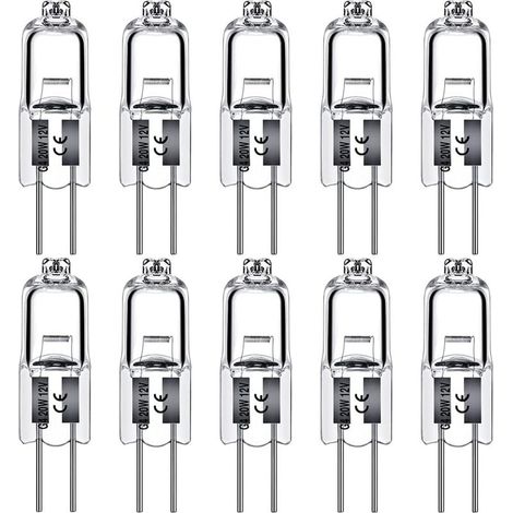 Ampoules halogènes G4 20 W 12 V, capsule transparente, culot à 2 broches, blanc chaud, dimmables, lot de 10 (1/5)