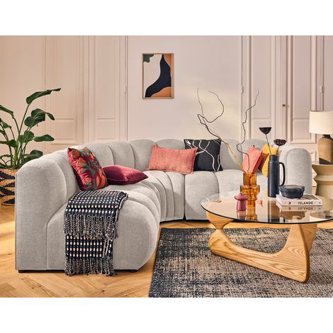 Debbie - modulares ecksofa links 4-sitzer mit armlehne aus strukturiertem stoff - beige