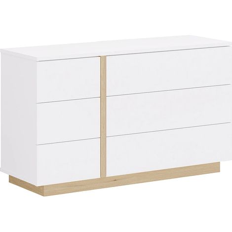 Commode 6 tiroirs - Blanc et naturel - NAPOLI II