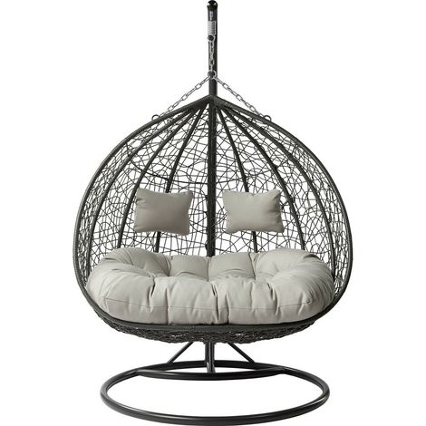 Chaise suspendu Comfivo Audos, Gris + Gris clair, 200x132x120cm, Tissu, Métal, Osier plastique