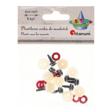 Occhi in plastica per mascotte da 10 mm con sistema di fissaggio, 8 pezzi