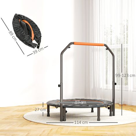 Mini trampoline de fitness, 114 cm de diamètre, pliable, avec poignée réglable en hauteur, orange et noir (1/5)