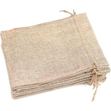 Lot de 50 sacs en jute 7 x 9 cm avec cordon de serrage en nylon couleur chanvre (1/5)