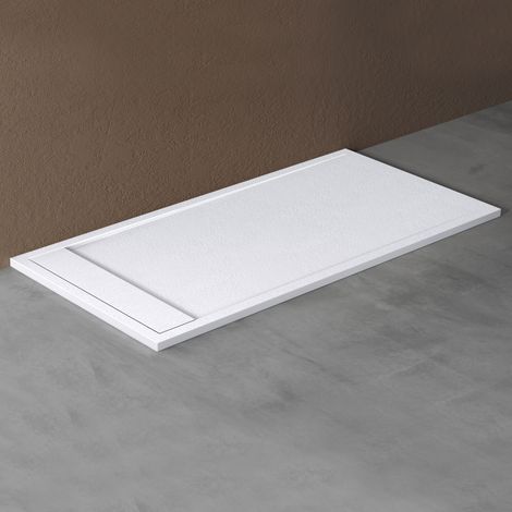 doporro Receveur de Douche à Carreler à Poser en Solid Surface Bac à Douche Rectangulaire Antiglisse Blanc Mat avec Bonde AL06 Design Geoma10 80x160x3cm (1/5)