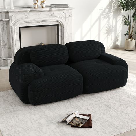 Canapé d'angle en velours côtelé, sofa modulaire sans pieds, combinable avec accoudoirs incurvés et base antidérapante, rembourrage hyper-élastique pour salon, chambre et home cinéma, Noir (1/5)