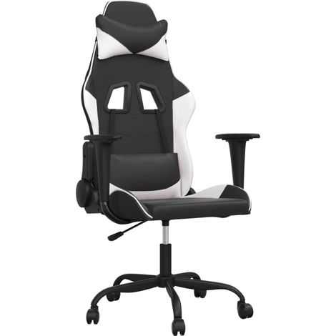Chaise de jeu Chaise de Gaming de massage Noir et blanc Similicuir (1/5)