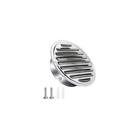 Grille d'aération en acier inoxydable 100mm avec vis et chevilles Protection contre les intempéries Lamelles avec moustiquaire et boucle Grille d'évacuation d'air ronde Visser et bride Grille (1/4)