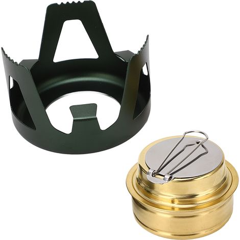 Mini réchaud à alcool, en alliage de laiton et d'aluminium, sûr et coupe-vent, portable et facile à utiliser, idéal pour le camping et la cuisine, vert foncé. (1/5)