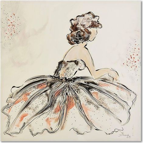 Tableau bois fille en robe - 40 x 40 cm (1/4)