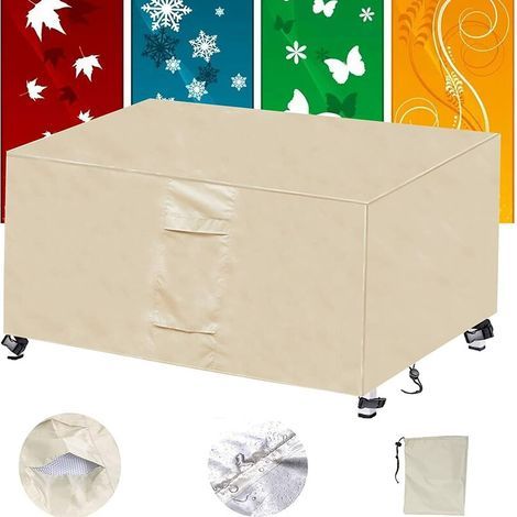 TAISHENGDA-Housse Salon Jardin,420D Bâche Salon de Jardin Protection Mobilier,Imperméable Résistance au Vent,Respirante,Antipoussière et Résistante aux UV -Beige:200x140x90cm (1/5)