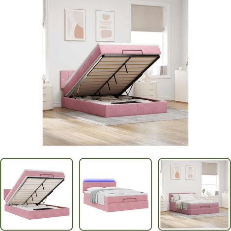 vidaXL Rangement sous le lit -  Cadre de lit ottoman avec matelas rose 140x190 cm velours (1/5)