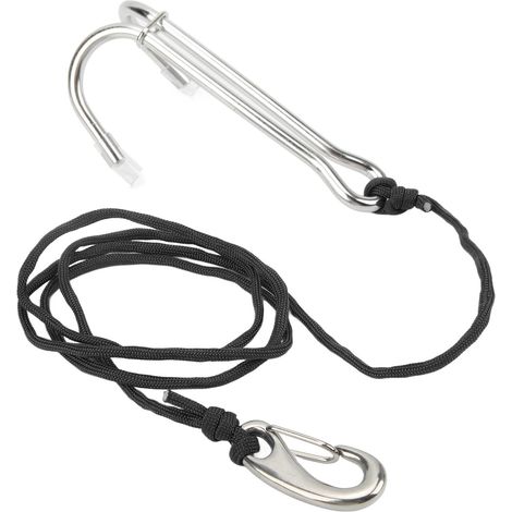 Doppelhaken aus Edelstahl für Taucher mit spiralförmiger Handschlaufe für Unterwasseraktivitäten und Tauchersicherheit (schwarz) (1/5)