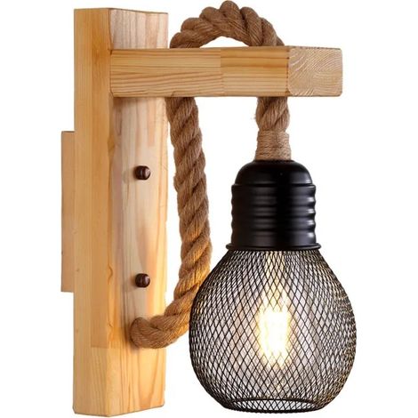 Applique de style industriel rtro applique antique en bois massif sans ampoule bche avec couvercle noir YYV (1/4)