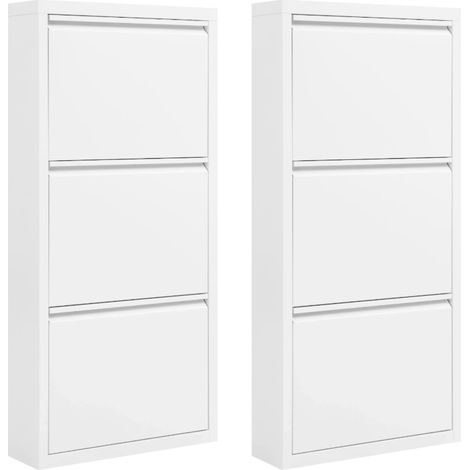 Set di 2 scarpiere strette in metallo bianco 50 x 15 x 106 cm (1/5)