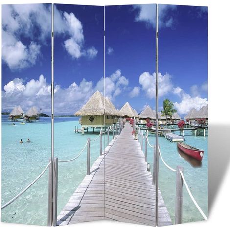 Cloison de séparation Pliable, Paravent sur Pied, Séparation de pièce 160 x 170 cm Plage GHJ55111 (1/5)