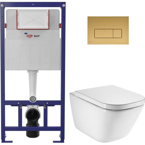 Pack WC con telaio di supporto ECO 2L SAT + WC sospeso Roca con sedile SoftClose + placca dorata (STEROGAWR06-IN)