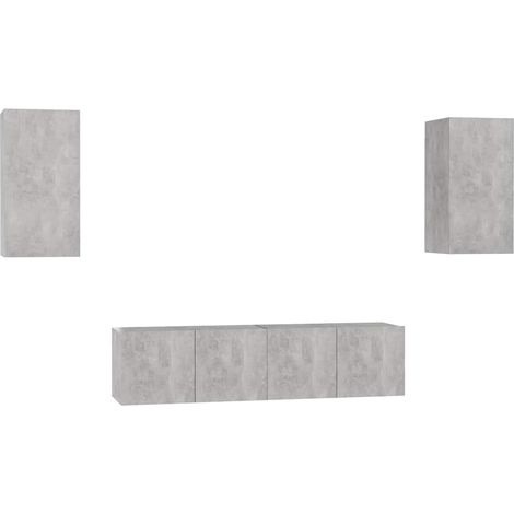 Ensemble de meubles TV 4 pcs, Étagère TV, Meuble de Salon, Gris béton Aggloméré OIB2233E (1/5)