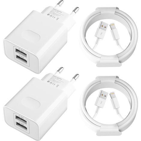 Chargeur iPhone, [Certifié Apple MFi] 2-Pack Prise USB avec Cable 1,5M pour iPhone 14/13/12/11 Pro/XS/XR/SE/X/8/7 Plus/6S/5/5C/5S,iPad, 5V 2.4A Double USB Charger Adaptateur Secteur Alimentation (1/5)