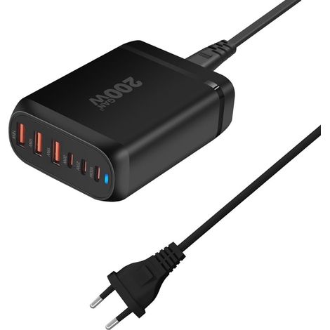 Chargeur de Bureau GaN 200 W Chargeur USB Type C PD à 6 Ports Charge 3.0 Chargeur Chargeur USB Mobile Prise UE (1/5)