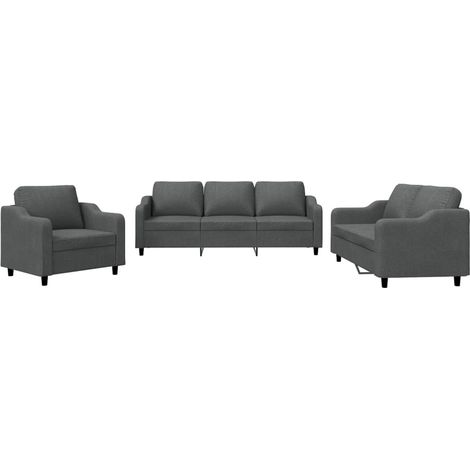 Ensemble de Canapé  Sofas 3 pcs avec coussins Gris foncé Tissu (1/5)