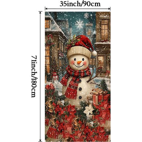 Décoration de porte de Noël, autocollant de porte, tissu décoratif à suspendre, toile de fond pour décoration de fête, décoration de porte - 90 x 180 cm (perforé + ruban) - 53