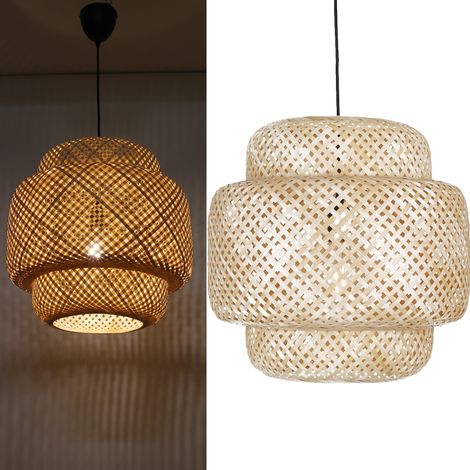 ALPINALUZ  Lámpara Colgante de Mimbre "TARTA" Ø45cm - Artesanal, E27, Soporte de Madera, Altura Ajustable (1/5)