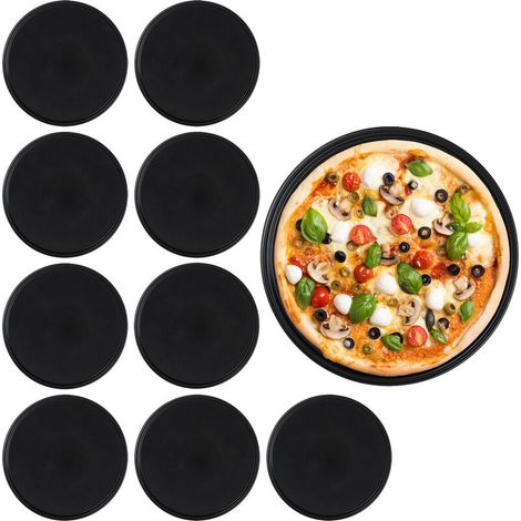 Set mit 10 runden, antihaftbeschichteten Pizzablechen, Ø 32 cm, aus Kohlenstoffstahl, schwarz. (1/4)