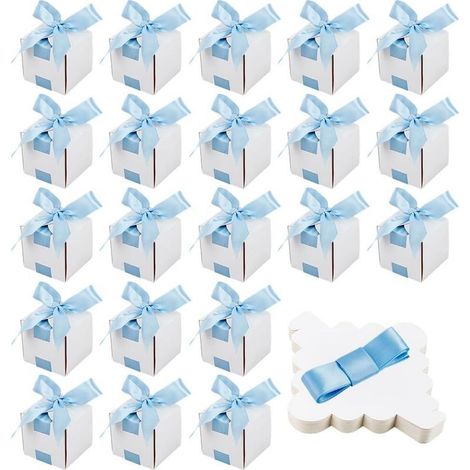 100 boîte à Dragées de Mariage Boîtes Cadeaux de 6.5x6.5x6.5cm pour Mariage avec Ruban Bleu Ciel pour Anniversaires des Soirées Anniversaires Noël (1/5)