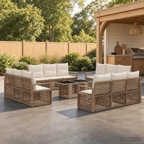 vidaXL Set Divano da Giardino 13 pz Beige e Bianco Crema polyrattan (1/5)