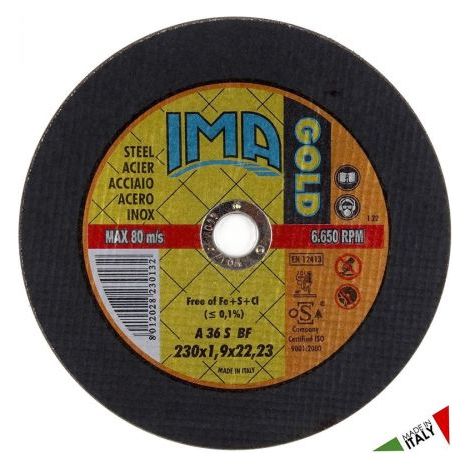 DISCO DA TAGLIO EXTRA SOTTILE FERRO ACCIAIO INOX 230×1,9x22,23mm X5PZ IMA