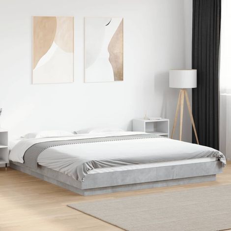 Estructura cama con luces LED madera gris hormigón 150x200 cm vidaXL (1/5)