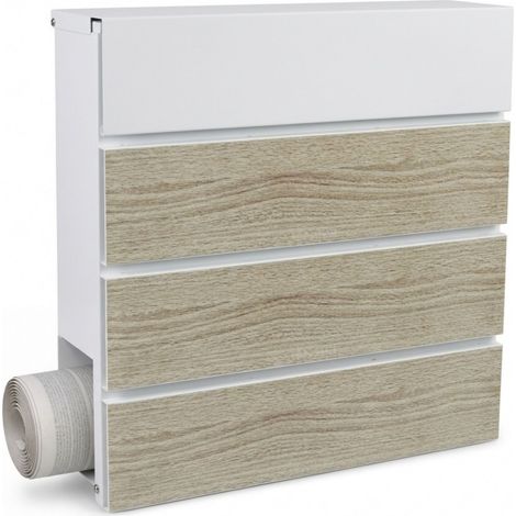 Relaxdays boîte aux lettres avec porte-journaux, 38 x 37 x 11,5 cm, 4 clés, murale, aspect bois, blanc-bois (1/5)