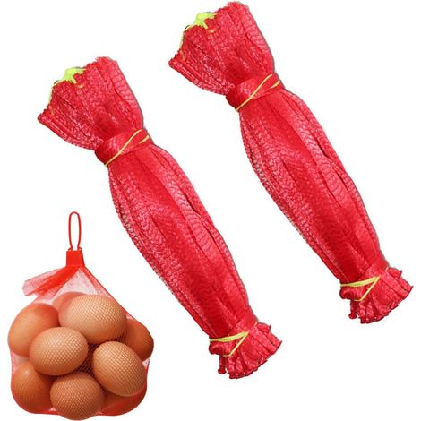Sacchetti a rete in plastica riutilizzabili, 200 pezzi - Rete per imballaggio per frutta, verdura, uova, frutta secca e protezione delle piante (rosso) (1/5)
