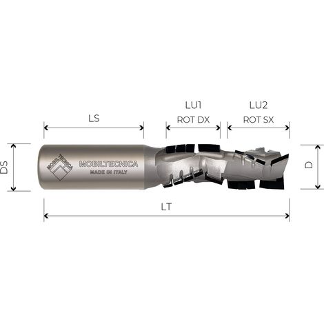 MTEC049.1 - SPINDELFRÄSE DOPPELREEHUNG AUS DIAMANT Z3+3 - MOBILTECNICA  .1D25  LU 30+30  DS25  LT95  Z26  AX25°  H4,5