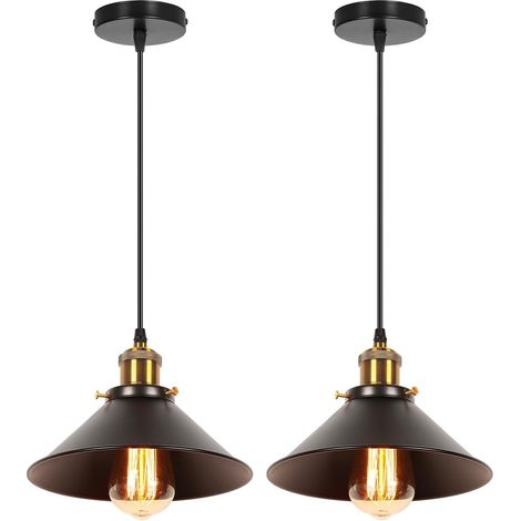 2x Suspension Luminaire Industriel, Design Rétro E27, Métal Noir, Câble Réglable 100cm, Pour Salon Cuisine (1/5)